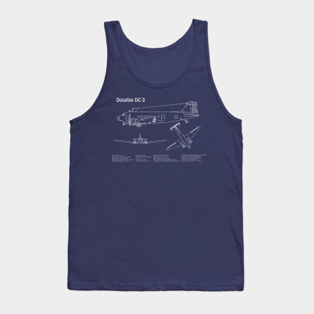 Douglas DC-3 - Airplane Blueprint - ADpng Tank Top by SPJE Illustration Photography